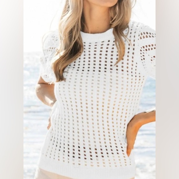 BiBi Tops - BiBi Ivory Crochet Knit Top